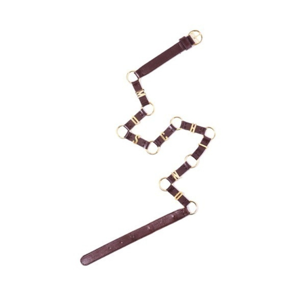 Moschino Logo Brown Leather Gold Hardware Belt